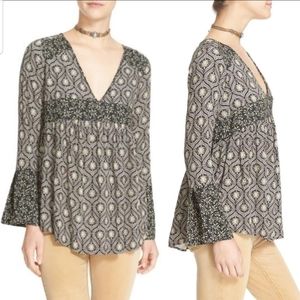 Free People Black and Cream Patterned Tunic